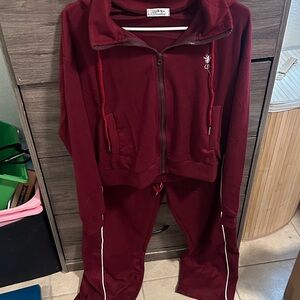 Burgundy Tracksuit with White Stripes size M